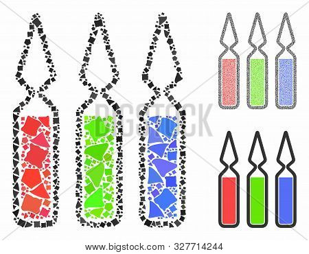 Ampoules Mosaic Of Abrupt Parts In Different Sizes And Color Tints, Based On Ampoules Icon. Vector A