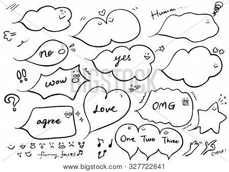 Speech Bubble With Various Expressions Black And White Vector One Point