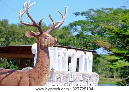 Chumphon, Thailand - October 12,2019 : A Deer Sculpture In Front Of A Deer Eco-tourisma Park Sightse