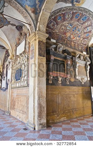 Interieur Archiginnasio van Bologna. Emilia-Romagna. Italië.