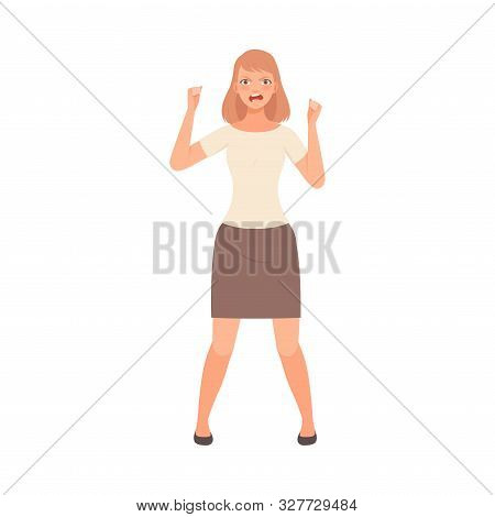 Girl Expresses Anger And Waves Her Fists Illustration Vector