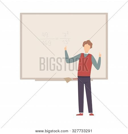 Teacher Explains Equation On Blackboard Vector Illustration