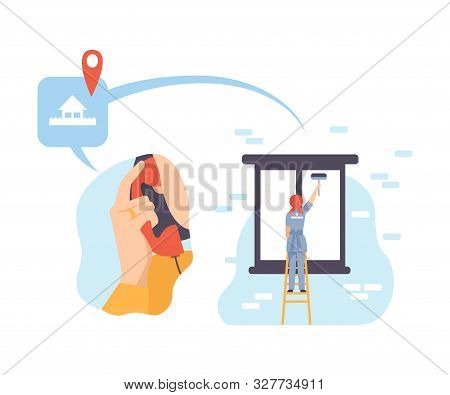 Person Calls For Window Washer Vector Illustration