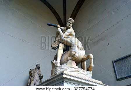 Part Of The Sculpture Complex With The Sculpture Of Hercules And Nessus In The Foreground In Piazza 