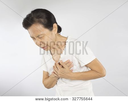 Old Asian Woman Feel Chest Pain Around The Heart Because Cardiology Symptoms