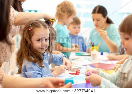 Large Group Of Kids On The Art Lesson In Class