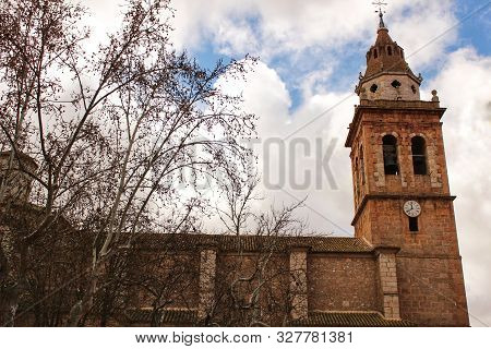 San Juan Bautista Church In Casas Ibanez Village In Castilla La Mancha, Spain. Baroque Style Constru