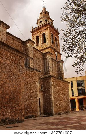 San Juan Bautista Church In Casas Ibanez Village In Castilla La Mancha, Spain. Baroque Style Constru