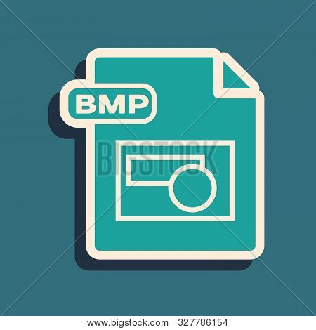 Green Bmp File Document. Download Bmp Button Icon Isolated On Blue Background. Bmp File Symbol. Long