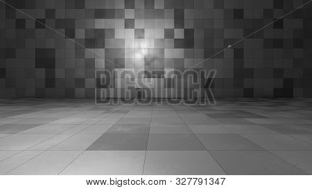 Empty Windowless Interior, Wall And Floor Made Of Tiles. 3d Illustration