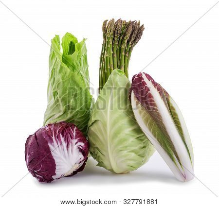 Chicory Asparagus Radicchio End Salad Isolated On White