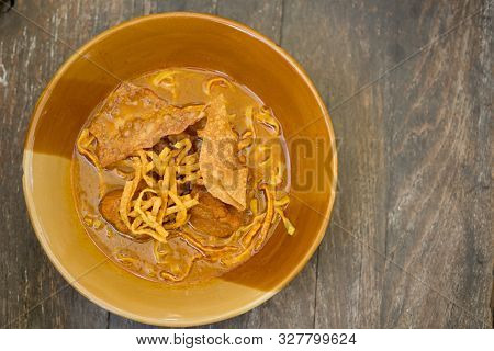Curried Noodle Soup With Braised Pork Thailand Call Khao Soi. Khao Soi Traditional Thai Food