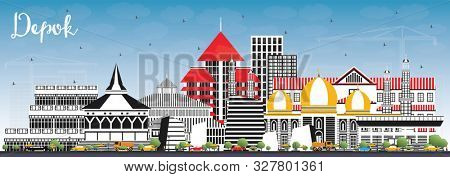 Depok Indonesia City Skyline with Color Buildings and Blue Sky. Business Travel and Concept with Modern Architecture. Depok Cityscape with Landmarks. 