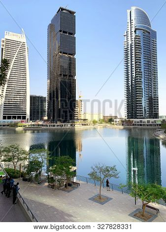 Dubai / Uae - October 15, 2019: View Of Jumeirah Lakes Towers Skyscrapers With Waterfront. Residenti