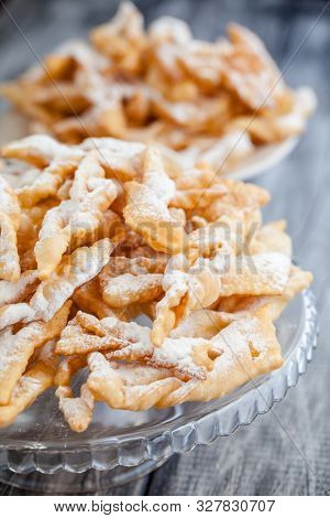 Angel wings biscuits, a traditional European sweet dish for carnival