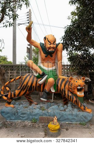 Bang Saen, Thailand - March 16, 2019: Wang Saensuk Buddhist Monastery. Colorful Statue Of Pra Pin Ta