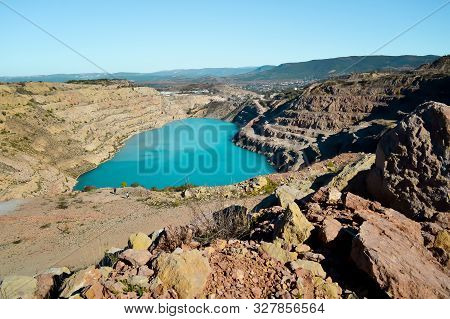 Heart Shaped Blue Quarry Lake. Kadykovsky Quarry, Balaklava, Crimea. Travel, Attractions.one Of The 