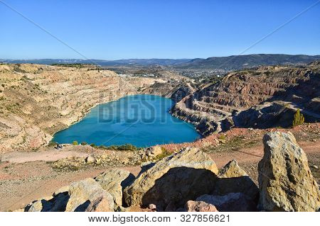 Heart Shaped Blue Quarry Lake. Kadykovsky Quarry, Balaklava, Crimea. Travel, Attractions.one Of The 