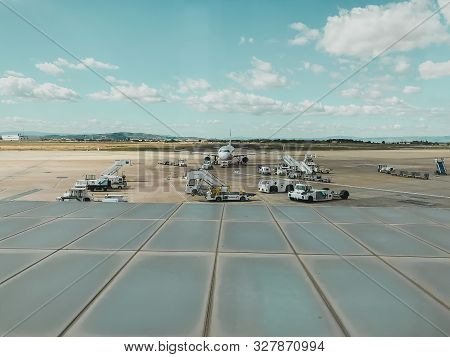 Valencia, Spain, 09.2019 Small Plane Parked At Manises Airport Valencia City