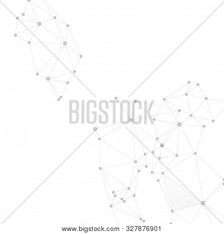 Big Data Cloud Scientific Concept. Network Nodes Greyscale Plexus Background. Interlinkes Nodes Cell