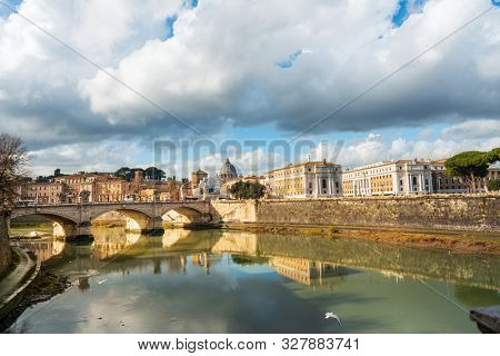 ROME, ITALY - January 17, 2019: Aelian Bridge or Pons Aelius ( Roman bridge ) in Rome, ITALY 
