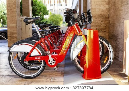Monte-karlo, Monaco, 05.10.2019: Parking Of Urban Bicycles In The City.