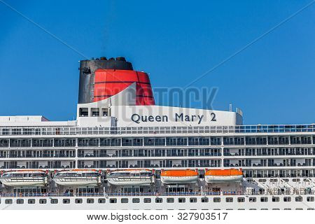 Bridgetown, Barbados - December 2, 2017: Rms Queen Mary 2 Is The Largest Ocean Liner Ever Built, Hav