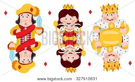 King, Prince, Queeen Diamonds. Playing Cards With Cartoon Cute Characters.