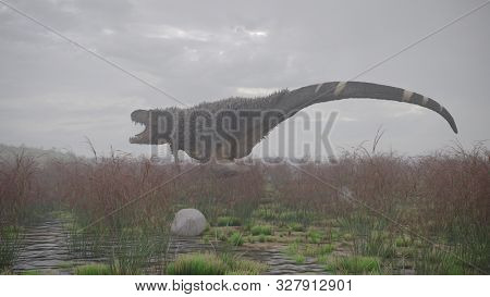 3d rendering of the young tyrannosaurus huting