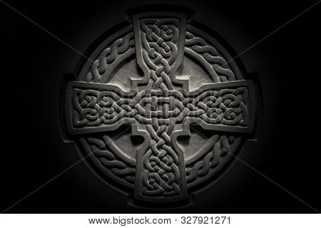 Wonderful Embossed Celtic Stone Cross, Full Of Details And Textures In Its Elaborate Carvings.