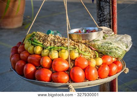 Indian Traditional Street Spicy Snack Chana Jor Garam Or Chana Chor Garam On The Street Market. Udai