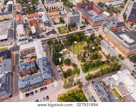 Lulea, Sweden - July 05, 2019: Panorama City, Cathedral Sunny Day, Blue Sky