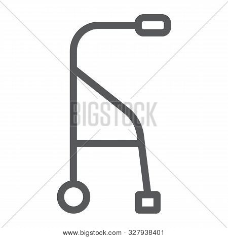 Walkers Line Icon, Medical And Equipment, Walking Sticks For Seniors Sign, Vector Graphics, A Linear