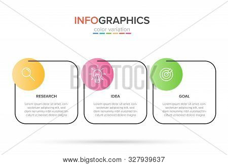 Concept Of Arrow Business Model With 3 Successive Steps. Three Colorful Design Elements. Timeline De
