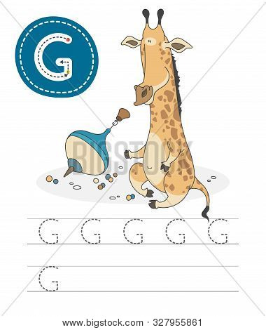 Learning To Write A Letter - G. A Practical Sheet From A Set Of Exercises Game For Kids. Cartoon Fun