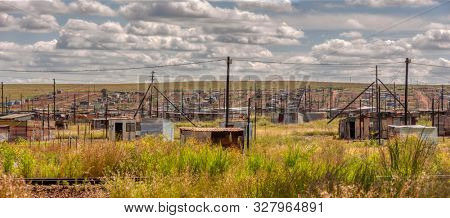 South African ghetto along a highway in Gauteng province