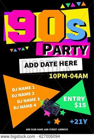 90's Party Poster Or Flyer Template Design