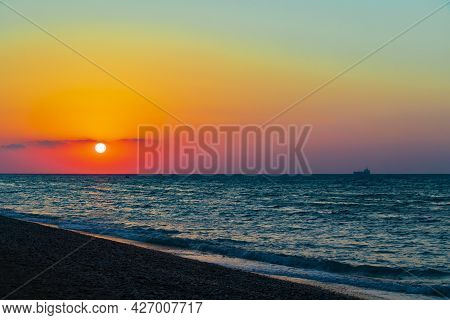 The Most Beautiful Colorful Sunset At Ialysos Beach Rhodes Greece.
