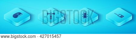 Set Isometric Military Beret, War Axe, Walkie Talkie And Rocket Icon. Vector