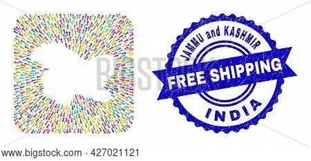 Vector Mosaic Jammu And Kashmir State Map Of Straight Arrows And Grunge Free Shipping Seal.