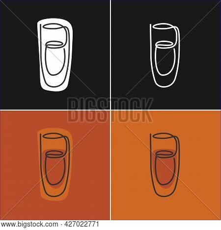 One Line Drawing Rum Glass On Various Background. Four Types Of Images. Colored Cartoon Graphic Sket
