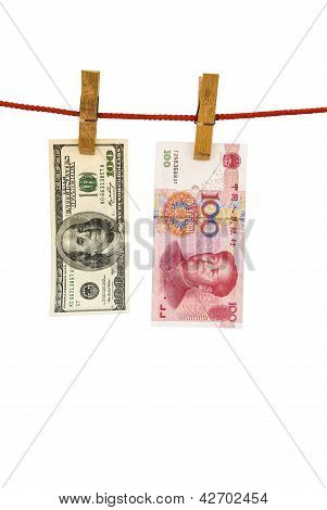USD et Rmb suspendu avec Clipping Path, blanchiment d'argent