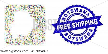 Vector Collage Botswana Map Of Moving Arrows And Rubber Free Shipping Stamp. Mosaic Botswana Map Con