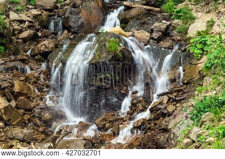 Cascade Trufanets Falls In Carpathian Mountains- The Highest Natural Waterfall In Transcarpathia At 