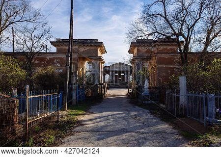 Old Creepy Abandoned Mortuary In The Cemetery In Volzhsky.