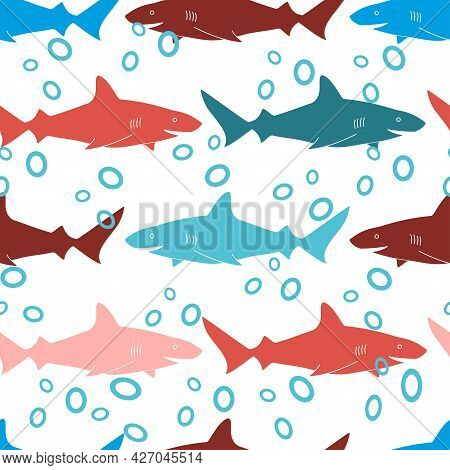 Seamless Pattern Of A Shark Vector Background Elements.
