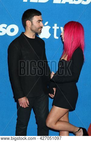 LOS ANGELES - JUL 15:  Brett Goldstein, Juno Temple at the Ted Lasso Season 2 Premiere Screening at the Pacific Design Center Rooftop on July 15, 2021 in Los Angeles, CA