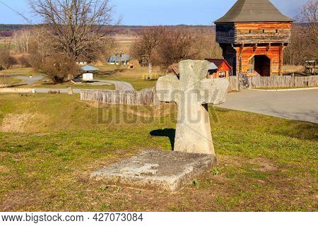 Ancient Gravestone Crosses (17th - 18th Century) At The Famous Historic St. Elijah Church In Subotiv