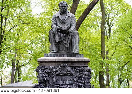 1.07.2021 Russia St. Petersburg Summer Garden In Spring And Summer. Monument To I.a. Krylov