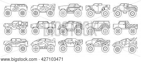Monster Truck Isolated Outline Set Icon. Vector Outline Set Icon Car. Vector Illustration Monster Tr